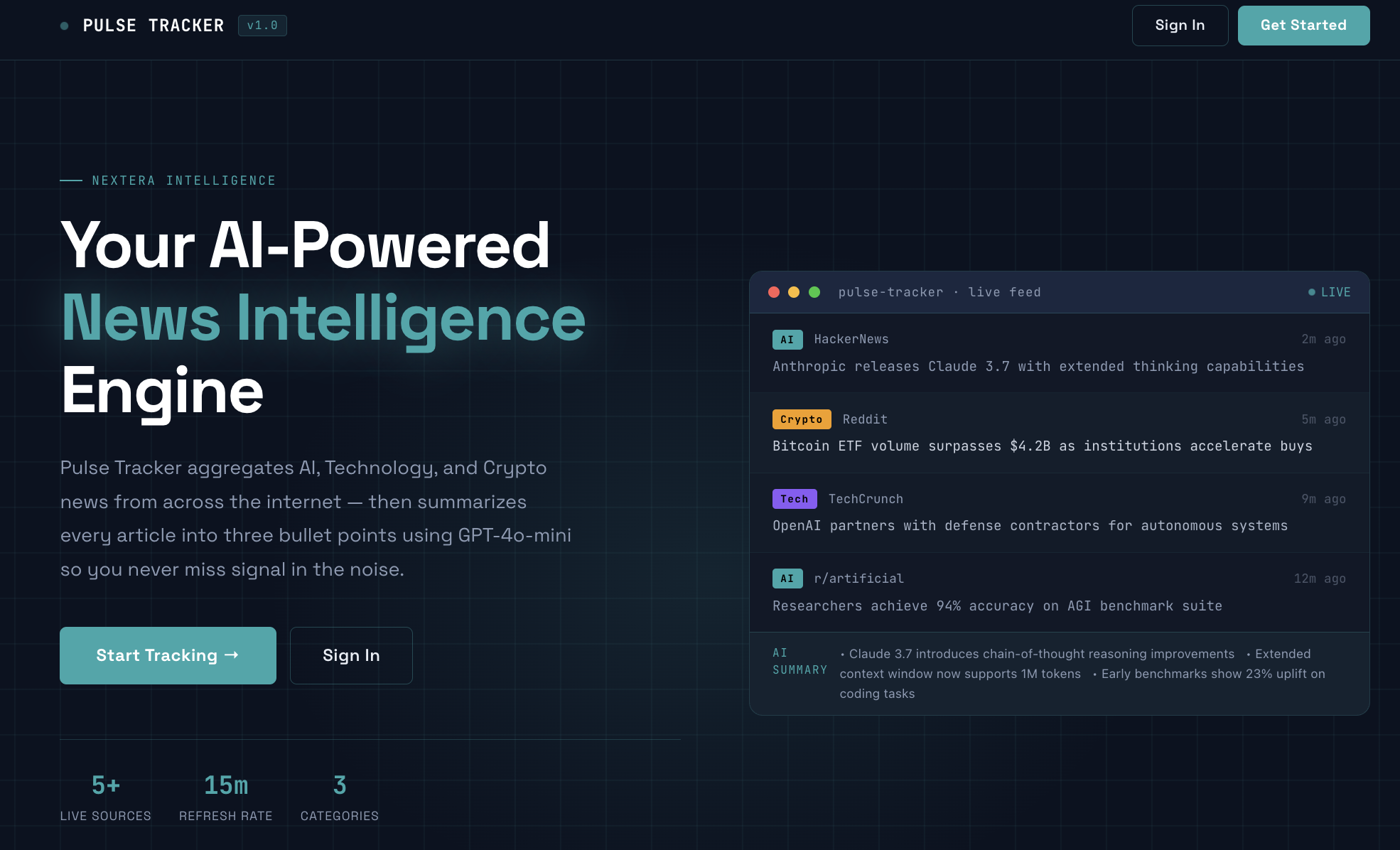 Pulse Tracker News Aggregator Interface